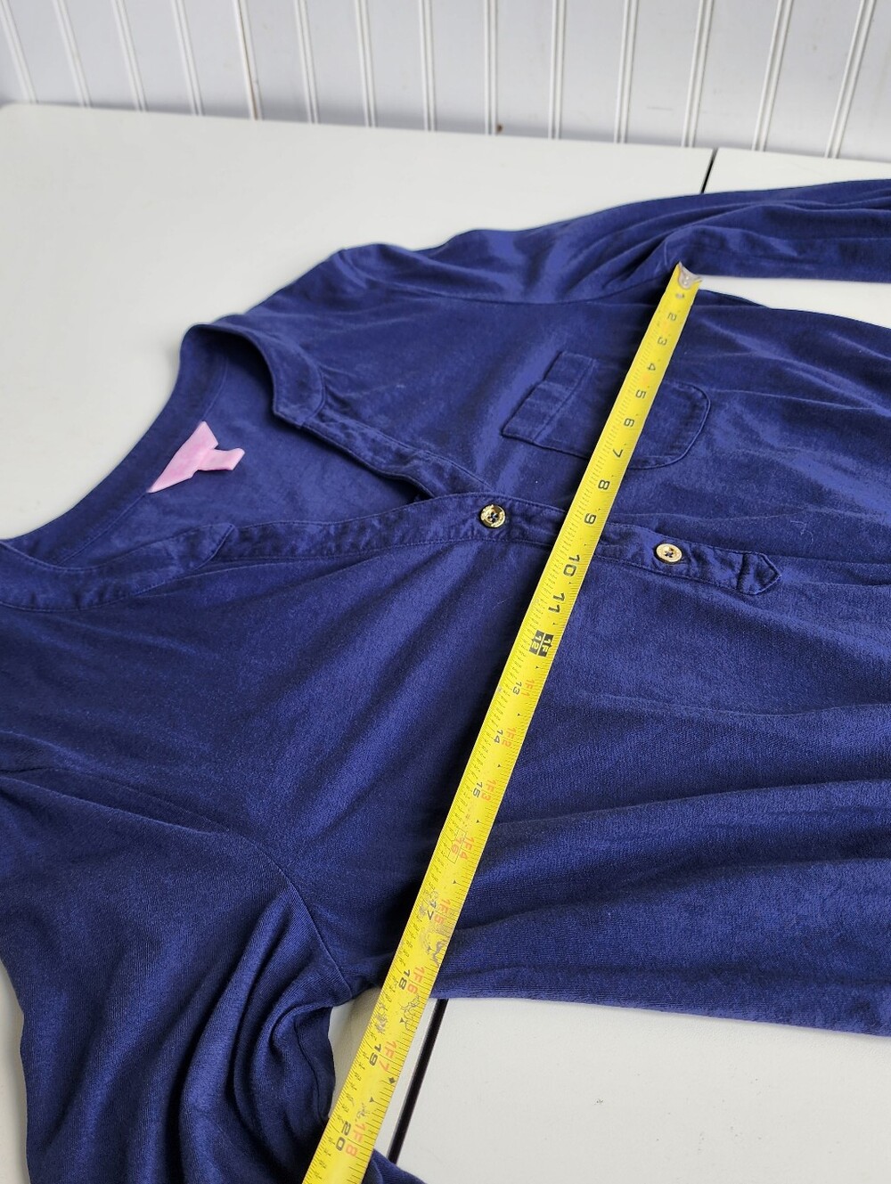 LILLY PULITZER Beckett Blouson Jersey Dress Navy Blue 3/4 Sleeve Pima Cotton M - Picture 11 of 16